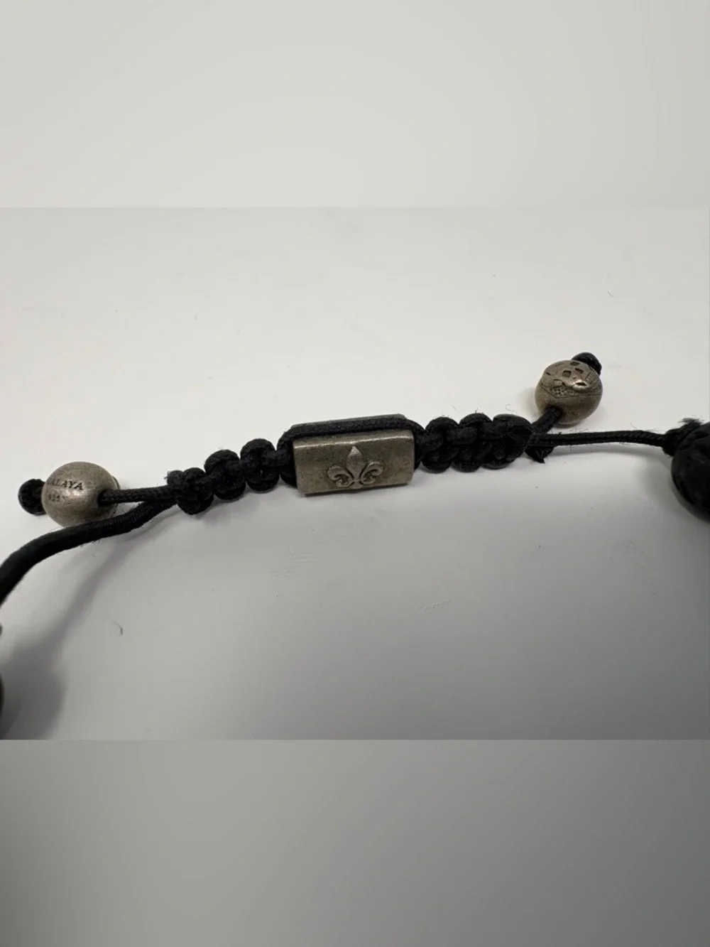 Nialaya 925 Silver Lava Stone Skull Bracelet